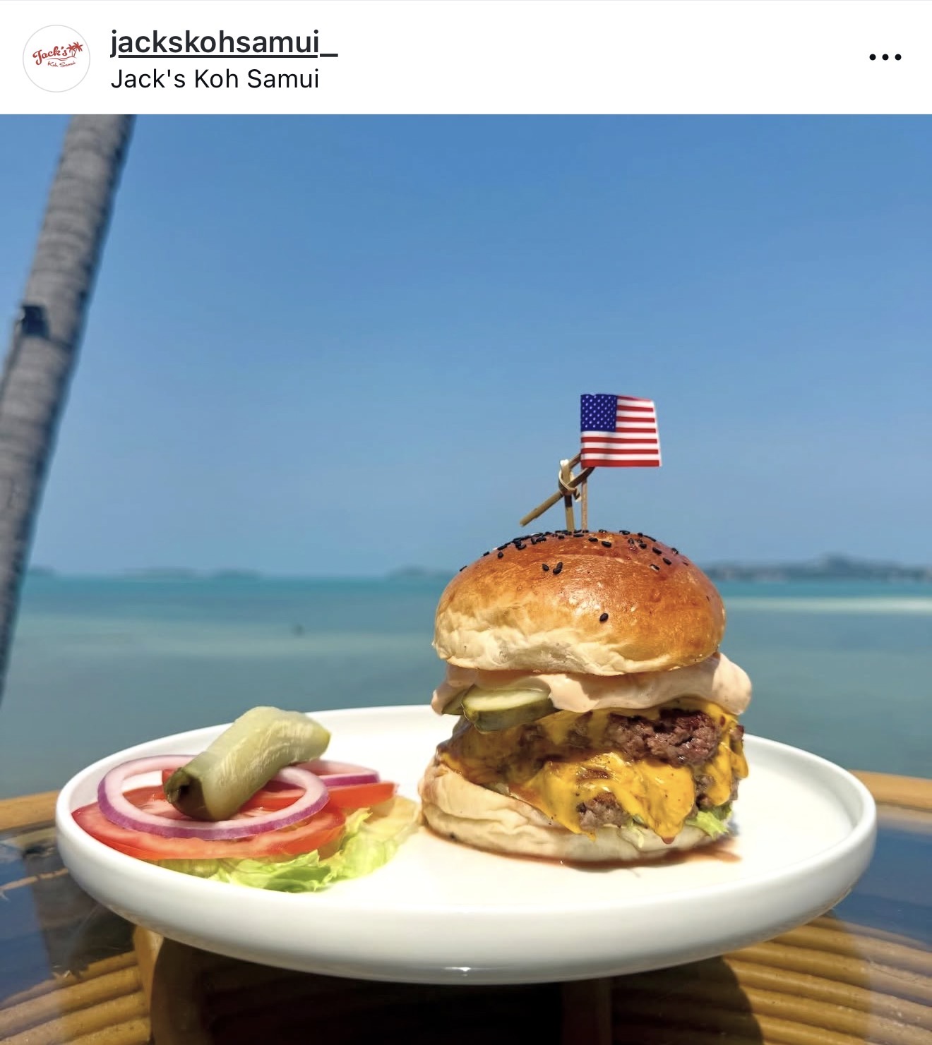 Jack's famous American burger with ocean views on Bang Rak Beach, Koh Samui