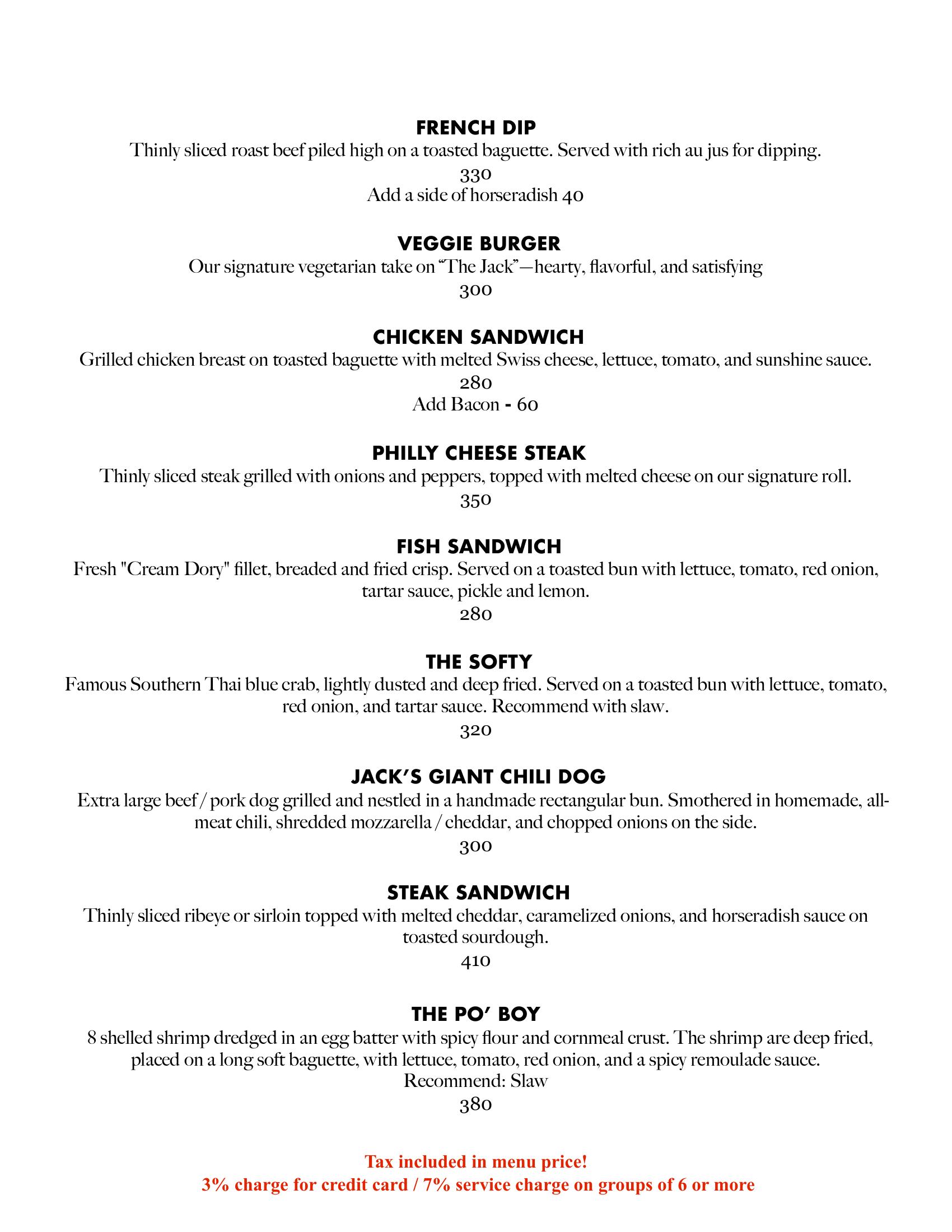 Jack's Sandwiches — French dip, Philly cheese steak, fish sandwich, Po Boy